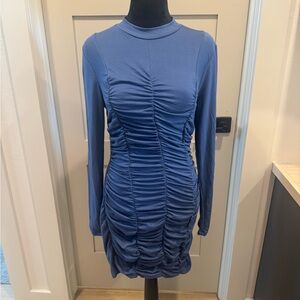 Teeze Me Long Sleeve Blue Ruched Dress